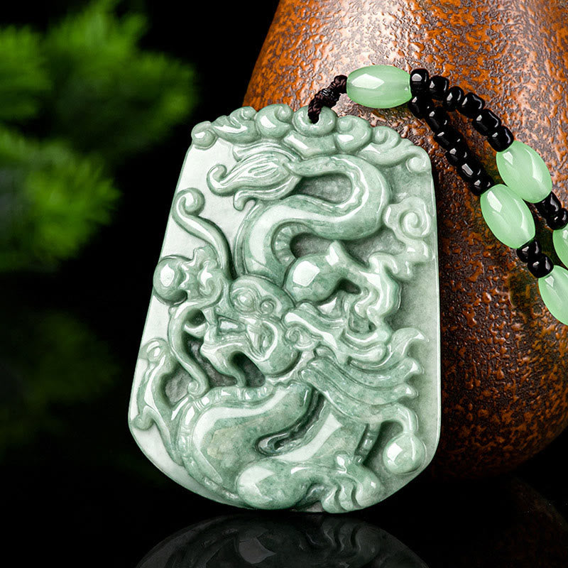 Buddha Stones Year Of The Dragon Chinese Zodiac Dragon Soaring Jade Protection Bead Chain Necklace Pendant - Dragon(Protection♥Success) - image 0