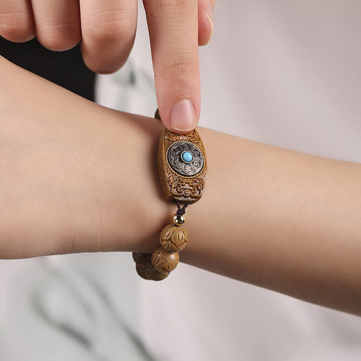 Buddha Stones Green Sandalwood Ebony Wood Sandalwood Om Mani Padme Hum Soothing Bracelet - image 12