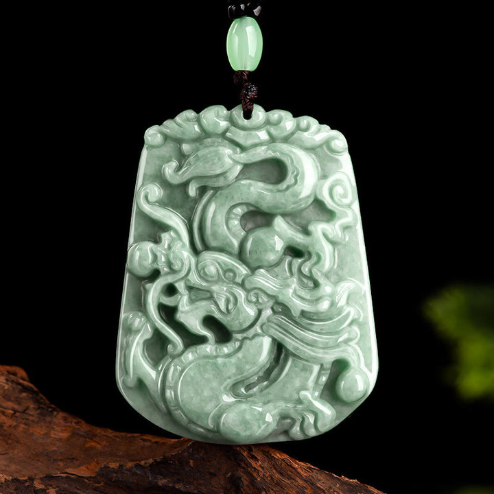 Buddha Stones Year Of The Dragon Chinese Zodiac Dragon Soaring Jade Protection Bead Chain Necklace Pendant - image 1