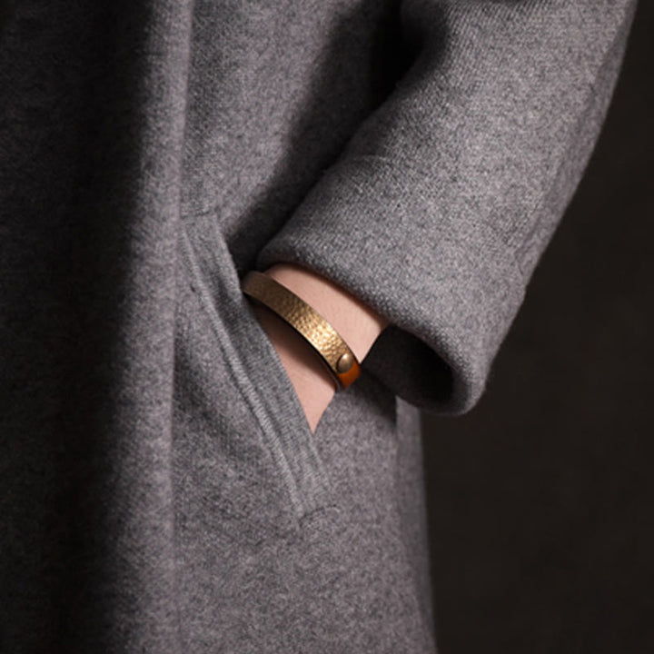 Buddha Stones Vintage Handmade Texture Copper Brass Leather Wealth Bracelet Bangle - image 8