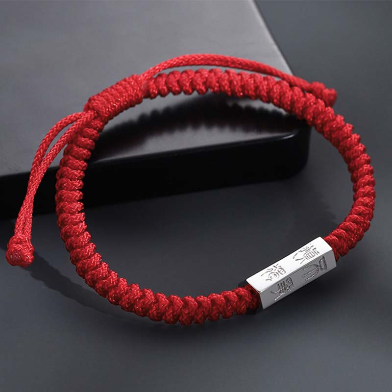 Buddha Stones Copper Letter Engraving Blessing String Bracelet - Red(Bracelet Size 18-24cm) - image 0