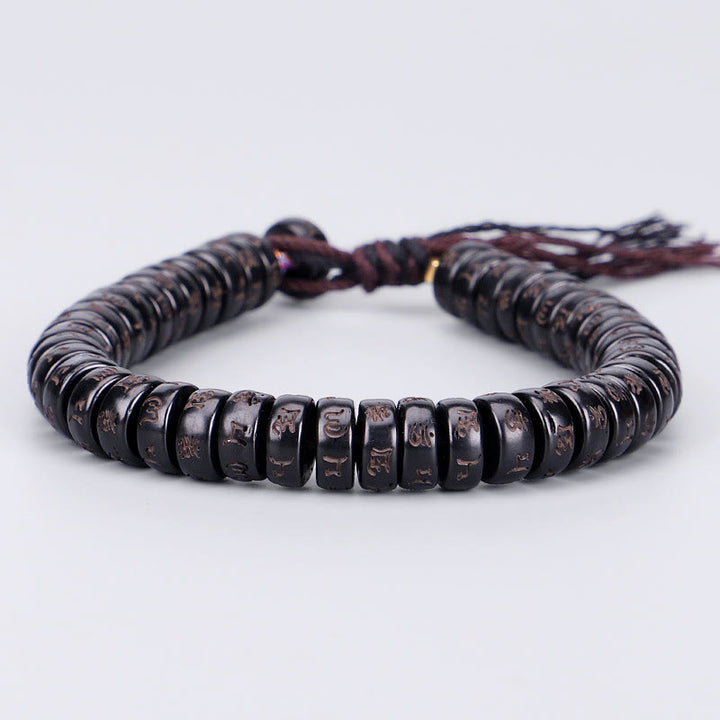 Buddha Stones Tibetan Coconut Shell Beads Engraved Om Mani Padme Hum Mantra Positive String Bracelet - image 5