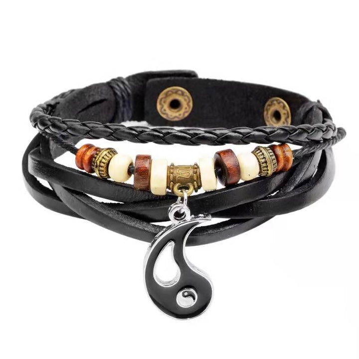 Buddha Stones Yin Yang Pendant Couple Balance Bracelet - Black - image 5