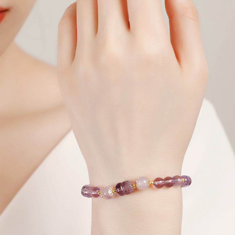 Buddha Stones Aquamarine Strawberry Quartz Amethyst Moonstone PiXiu Healing Bracelet - image 10