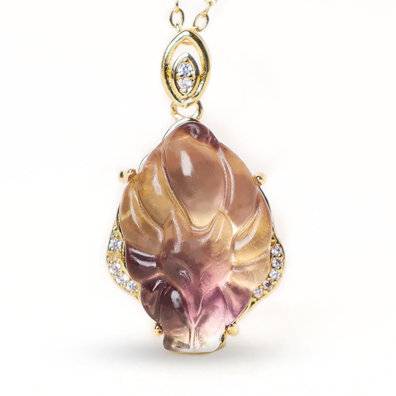 Buddha Stones Natural Colorful Fluorite Nine Tailed Fox Protection Necklace Pendant - image 5