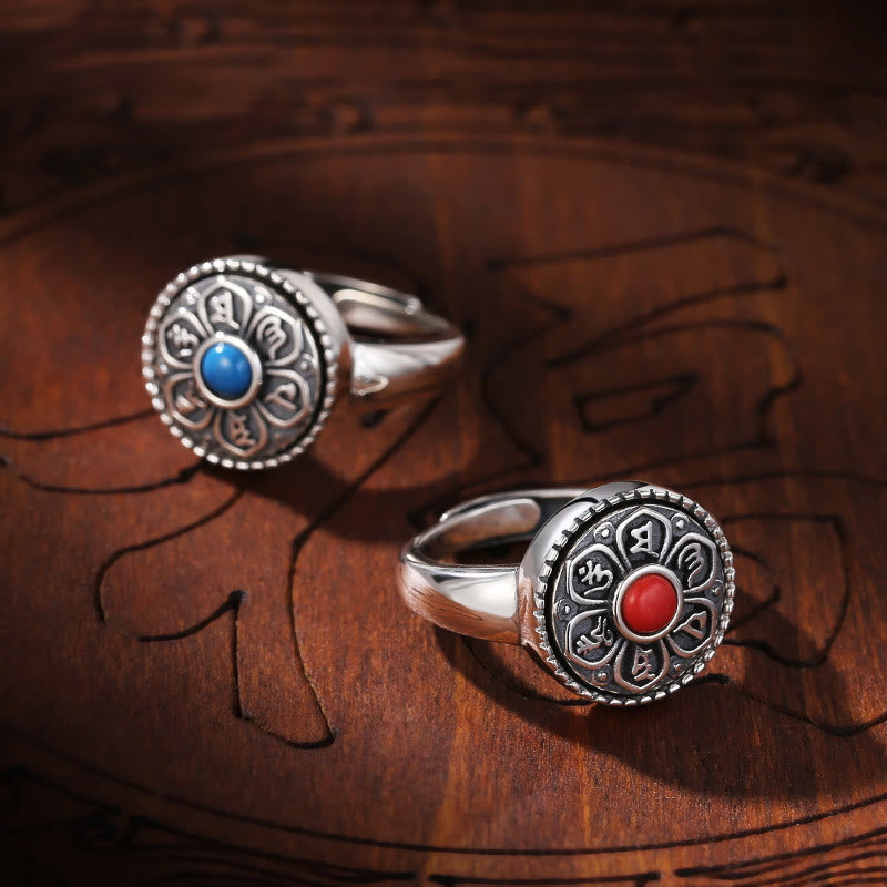 Buddha Stones Tibetan Om Mani Padme Hum Peace Rotatable Ring - image 15
