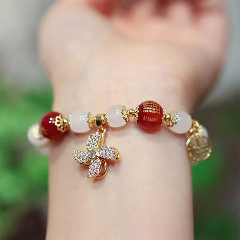 Buddha Stones Windmill Chinese Lock Charm Fu Character Blessing Bracelet - Windmill&Fu Character - image 0