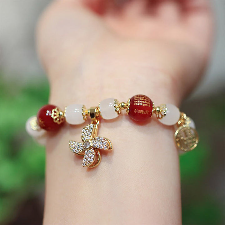 Buddha Stones Windmill Chinese Lock Charm Fu Character Blessing Bracelet - Windmill&Fu Character - image 0