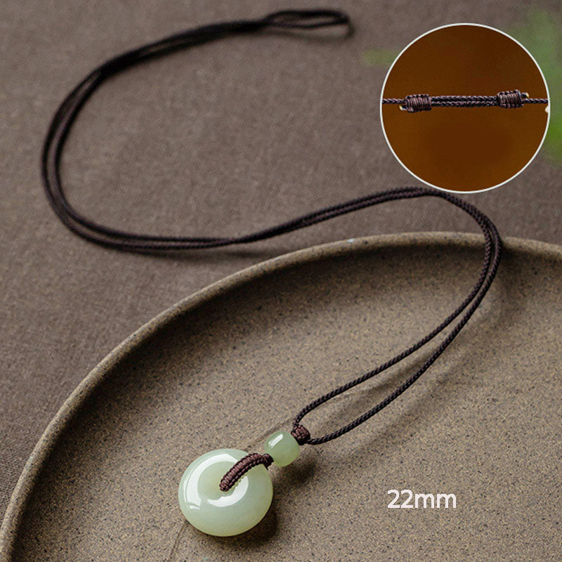 Buddha Stones Natural Round Jade Peace Buckle Luck Prosperity Necklace Pendant - Adjustable String 72cm - 22mm - image 19