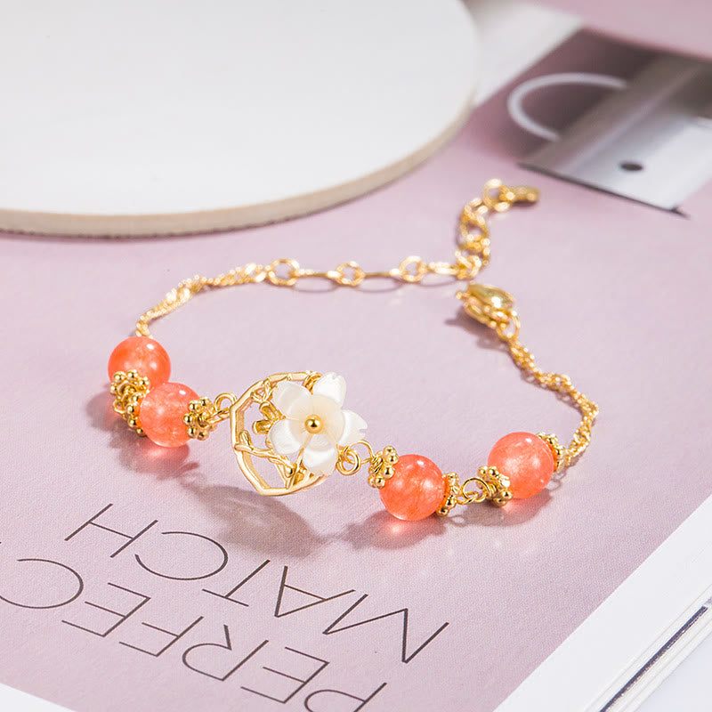 Buddha Stones Red Agate Tridacna Stone Flower Confidence Bracelet - image 3