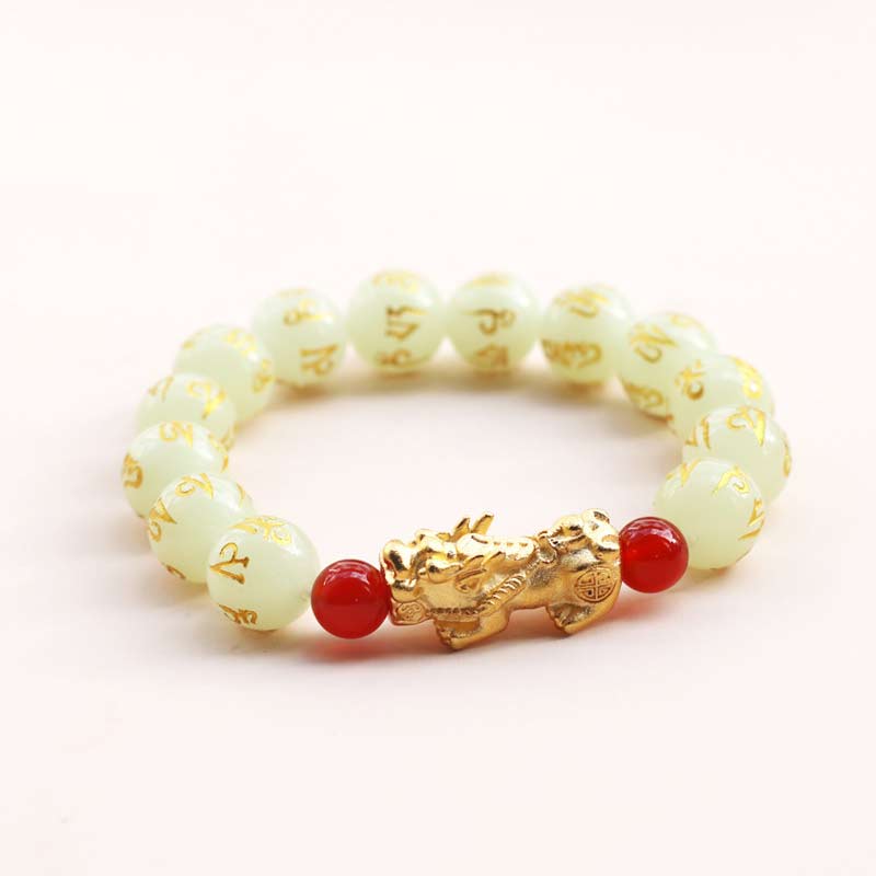 Buddha Stones FengShui Lucky Pixiu Glowstone Wealth Bracelet - 12mm - image 1