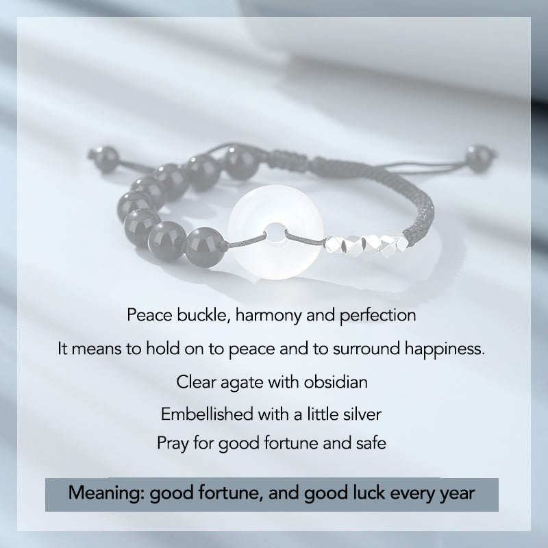 Buddha Stones 925 Sterling Silver Black Obsidian Agate Peace Buckle Strength Bracelet - image 2