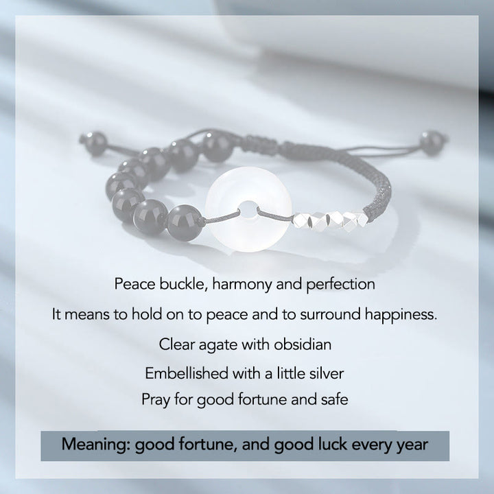Buddha Stones 925 Sterling Silver Black Obsidian Agate Peace Buckle Strength Bracelet - image 2