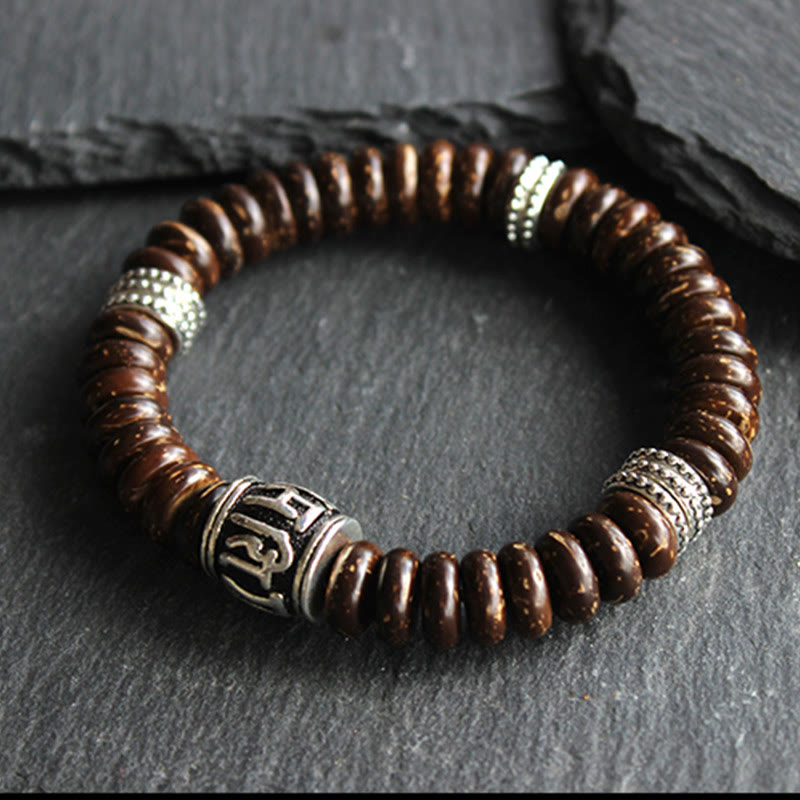 Buddha Stones Natural Tibetan Coconut Shell Om Mani Padme Hum Positive Bracelet - image 3
