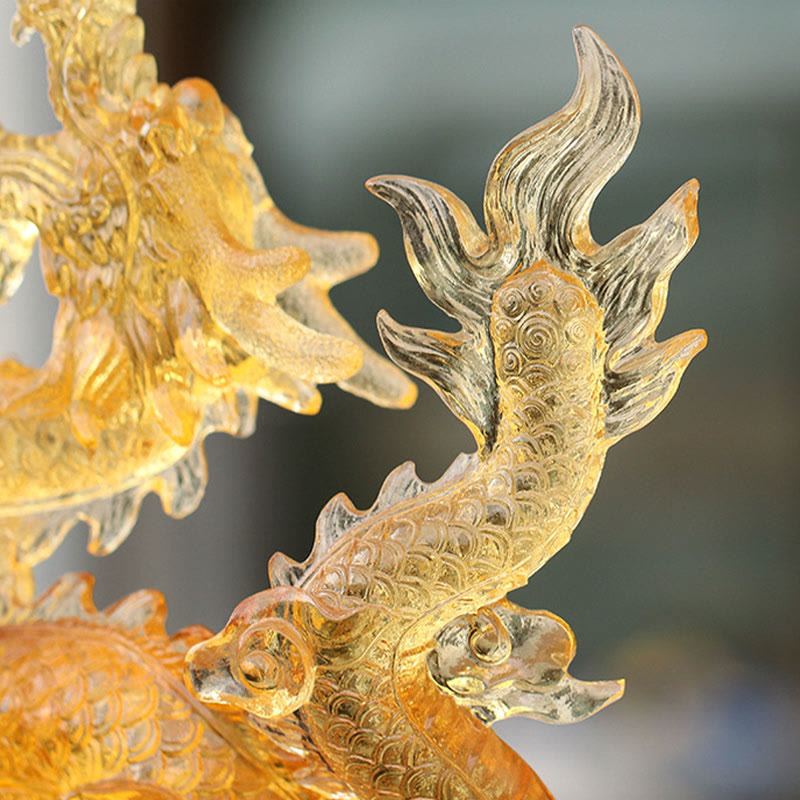 Buddha Stones Handmade Chinese Zodiac Yellow Dragon Liuli Crystal Art Piece Luck Protection Home Office Decoration - image 5