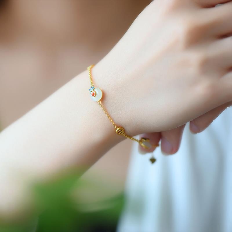 Buddha Stones Peace Buckle White Jade Luck Copper Bracelet - image 2
