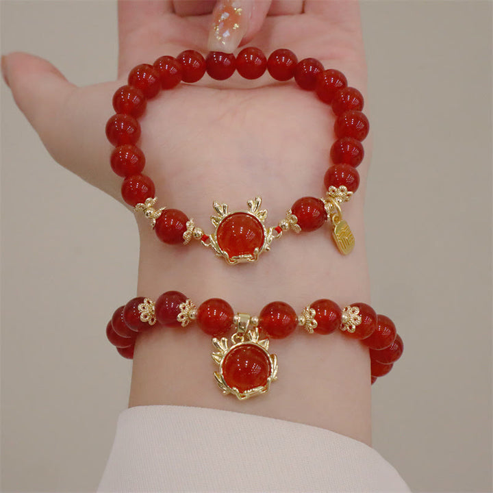 Buddha Stones Year of the Dragon Red Agate Jade Peace Buckle Fu Character Success Bracelet - image 4
