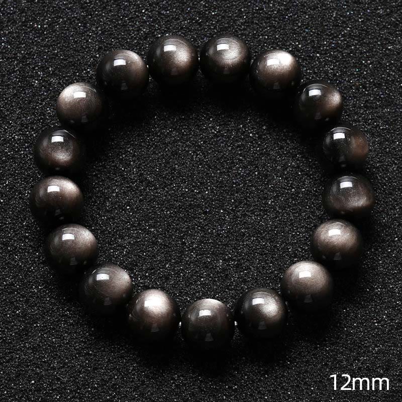 Buddha Stones Natural Silver Sheen Obsidian Soothing Protection Bracelet - 12mm - image 7