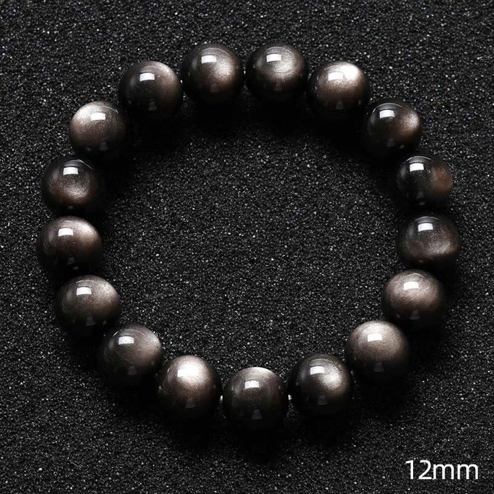 Buddha Stones Natural Silver Sheen Obsidian Soothing Protection Bracelet - 12mm - image 7