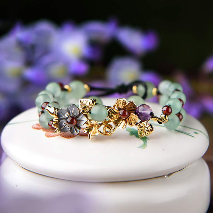 Buddha Stones Green Aventurine Garnet Bead Flower Petal Luck Bracelet - image 7