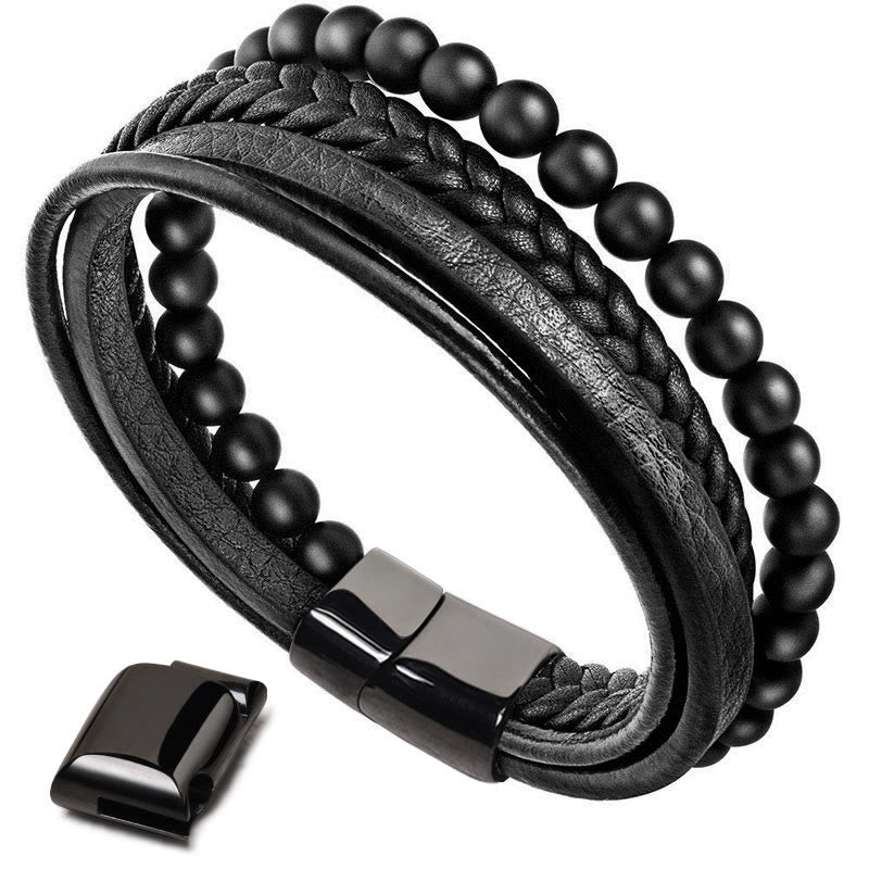 Buddha Stones Natural Lava Rock Black Onyx Bead Leather Bracelet - image 9