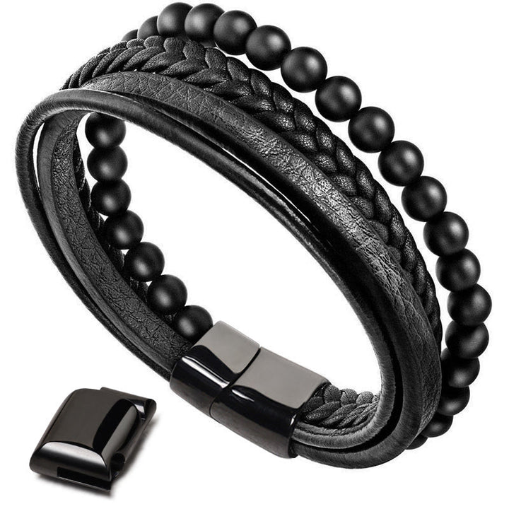 Buddha Stones Natural Lava Rock Black Onyx Bead Leather Bracelet - image 9