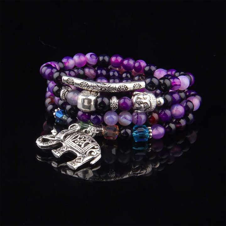 Buddha Stones Natural Agate Elephant Buddha Hope Bracelet - Purple Agate - image 5