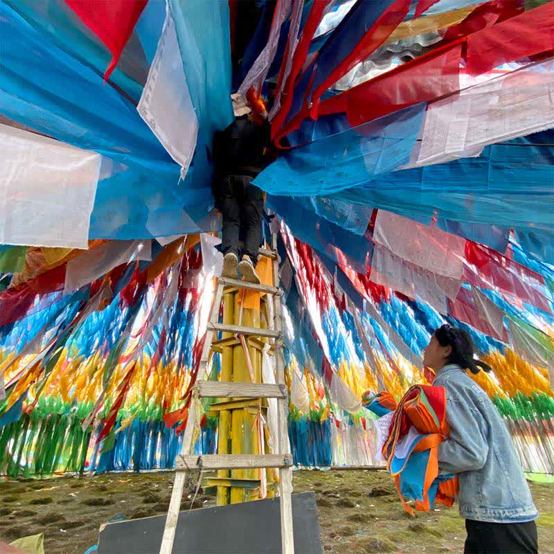 Buddha Stones Tibetan 5 Colors Windhorse Auspicious Outdoor 25 Pcs Prayer Flag - image 8