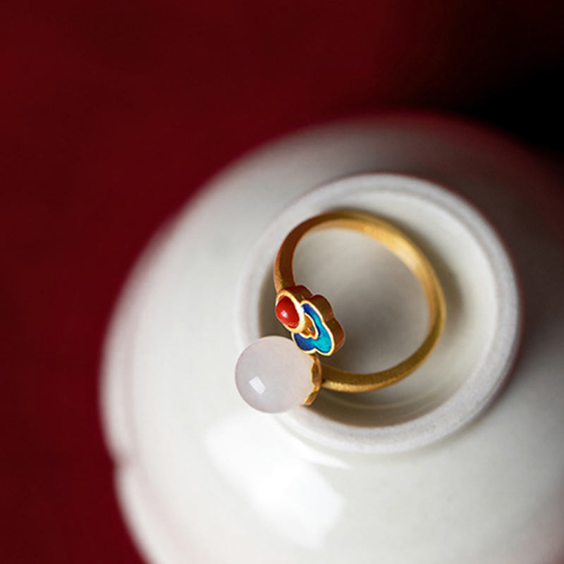 White Jade Auspicious Cloud Blessing Luck Ring - image 8