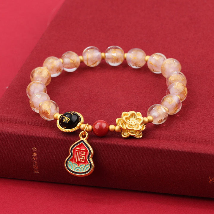 Buddha Stones Tibet Om Mani Padme Hum Fu Character Gourd Charm Lotus Liuli Glass Bead Luck Bracelet - image 10