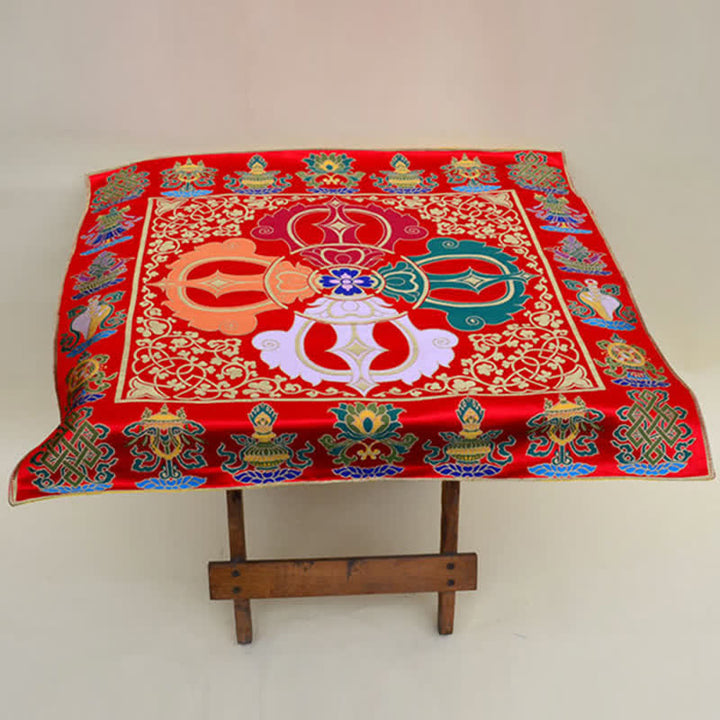 Flower Endless Knot Prayer Altar Mat Healing Meditation 8 Auspicious Symbols Mat Table Runner - image 15