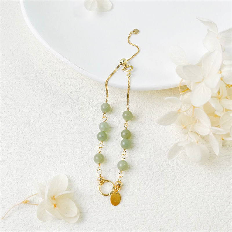 Buddha Stones Unique Natural Hetian Jade 14K Gold filled Luck Beaded Bracelet - image 8