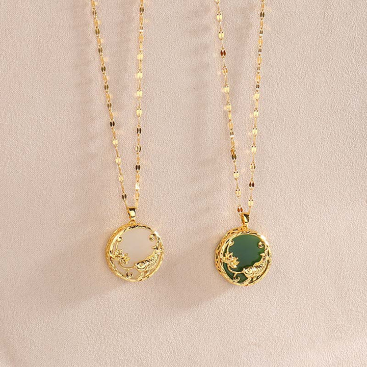 Buddha Stones Natural Jade Koi Fish Lotus Luck Necklace Pendant - image 9