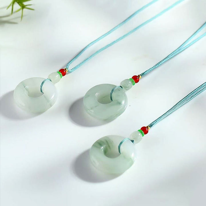 Buddha Stones Natural Jade Peace Buckle Prosperity Necklace Pendant - image 3