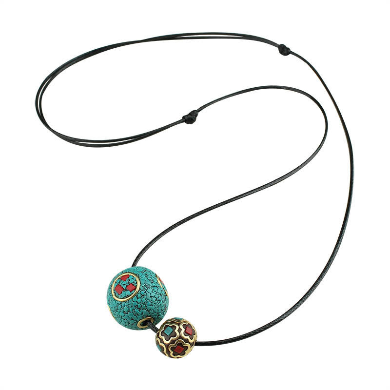 Buddha Stones Tibetan Turquoise Double Bead Protection Strength Necklace Pendant - image 10