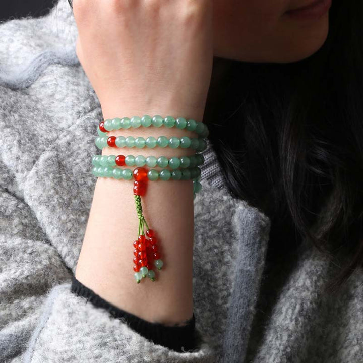 Buddha Stones 108 Beads Green Aventurine Red Agate Luck Mala Bracelet - image 2