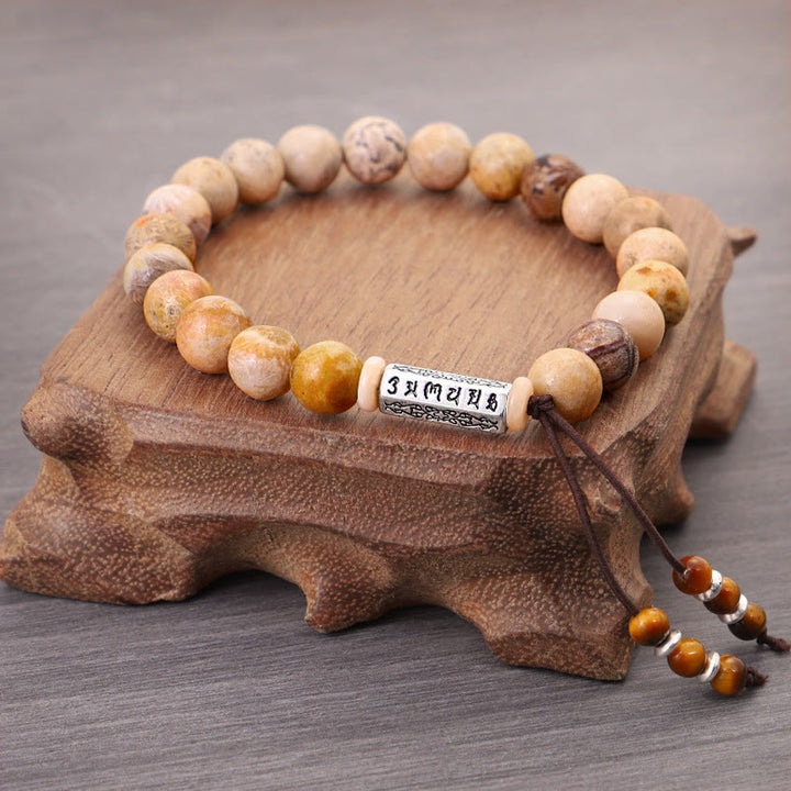 Buddha Stones Weathered Stone Om Mani Padme Hum Strengthen Bracelet - image 1