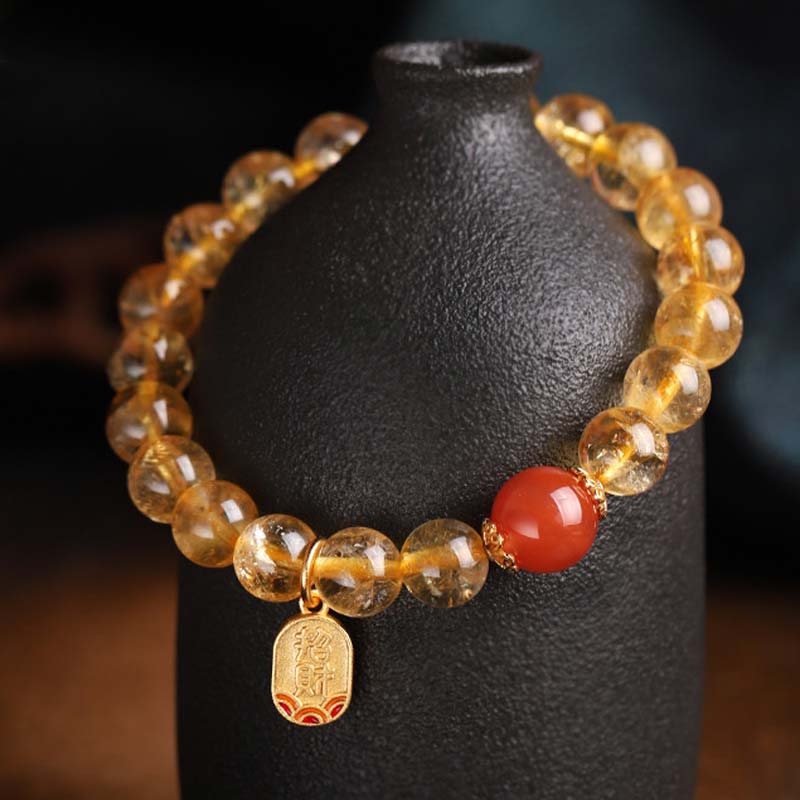Buddha Stones Citrine Red Agate Fortune Charm Bracelet - image 5