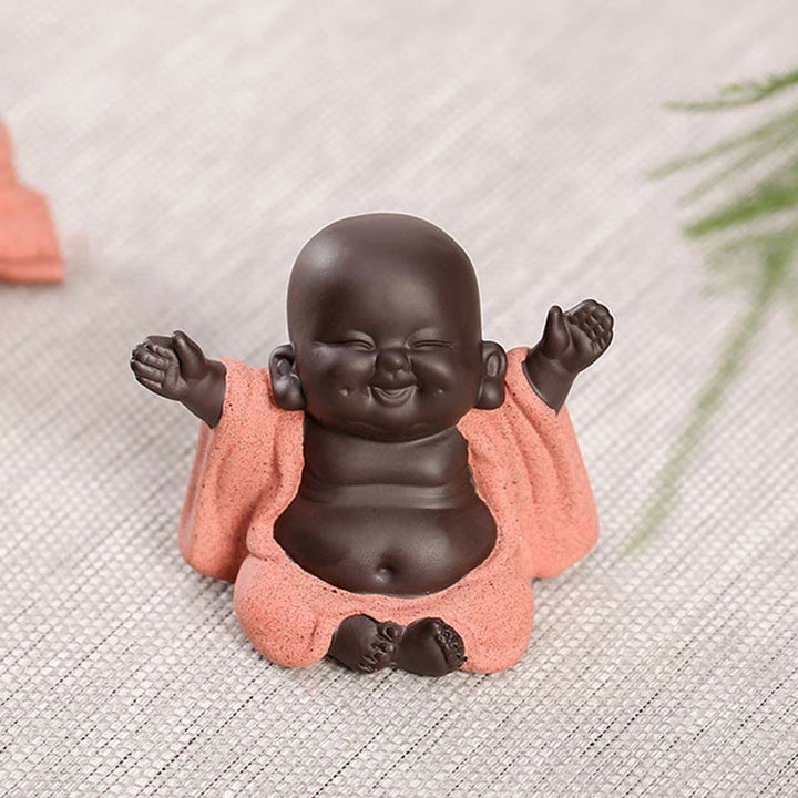 Buddha Stones Always Smiling Laughing Buddha Wealth Luck Purple Clay Maitreya Statue Decoration - image 4