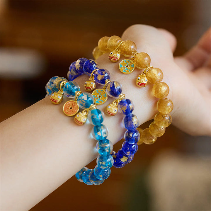 Buddha Stones Gold Swallowing Beast Copper Coin Good Luck Charm Liuli Glass Bead Fortune Bracelet - image 2