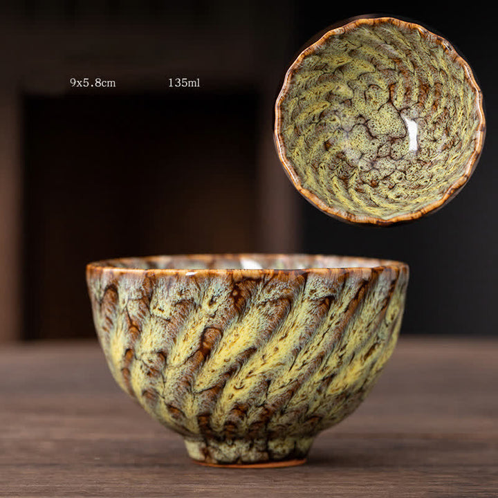 Buddha Stones Peach Blossom Pattern Ceramic Teacup Flower Tea Cups - PaleGoldenrod - image 9