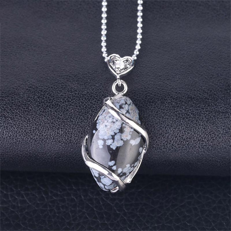 Buddha Stones Marquise Pattern Natural Crystal Stone Charm Necklace Pendant - Snowflake Stone - image 28