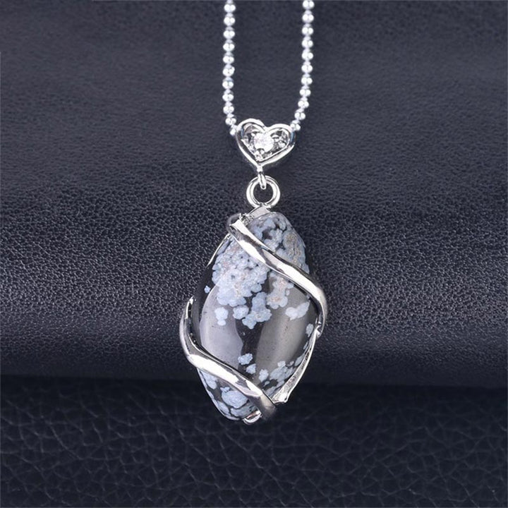 Buddha Stones Marquise Pattern Natural Crystal Stone Charm Necklace Pendant - Snowflake Stone - image 28