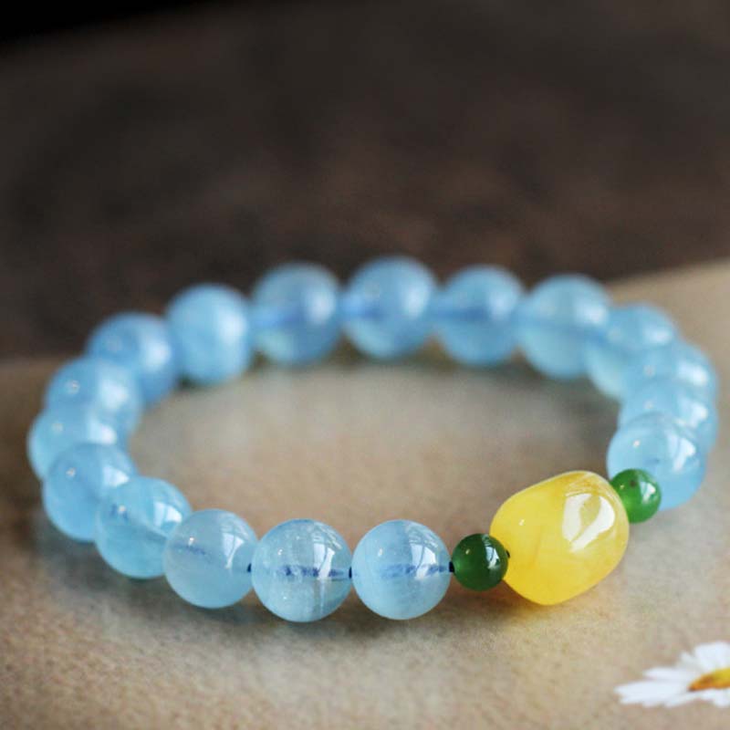 Natural Aquamarine Amber Beads Serenity Healing Bracelet - image 8