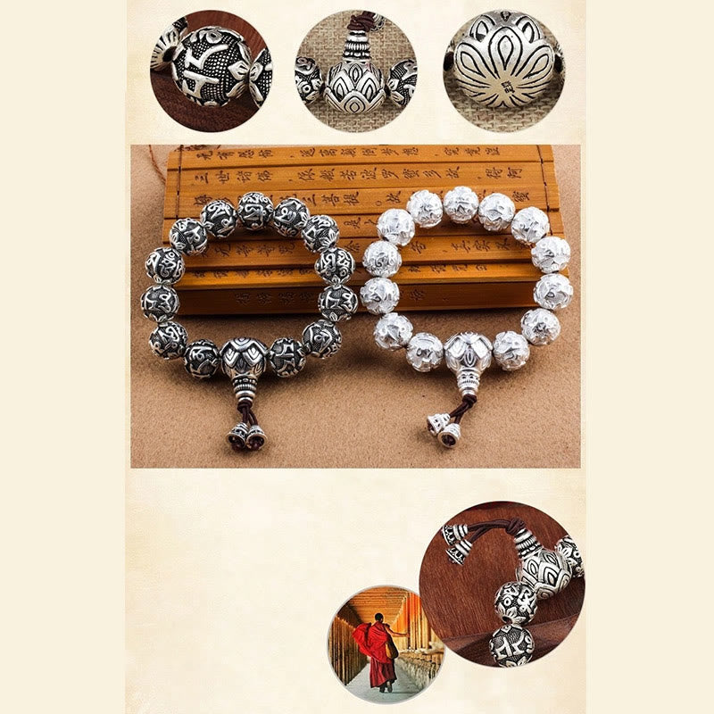 Buddha Stones Tibetan Om Mani Padme Hum Carved Alloy Beads Amulet Bracelet - image 15