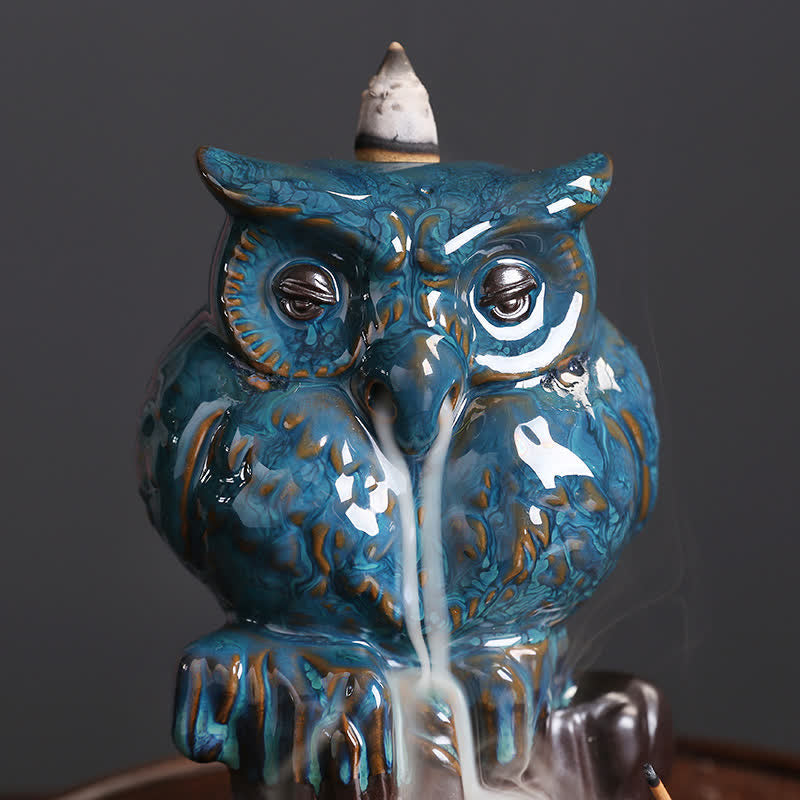Buddha Stones Cute Owl Ceramic Backflow Smoke Fountain Meditation Healing Incense Burner Decoration - image 2