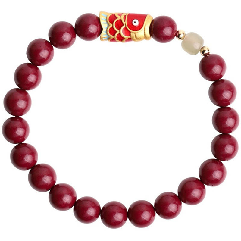 Buddha Stones Natural Cinnabar Lucky Koi Fish Hetian Jade Bead Blessing Bracelet - image 9