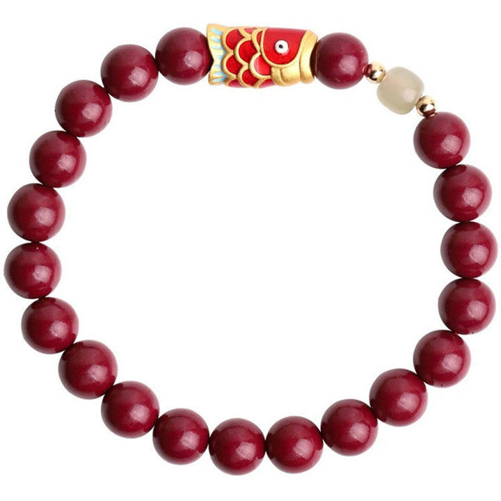 Buddha Stones Natural Cinnabar Lucky Koi Fish Hetian Jade Bead Blessing Bracelet - image 9