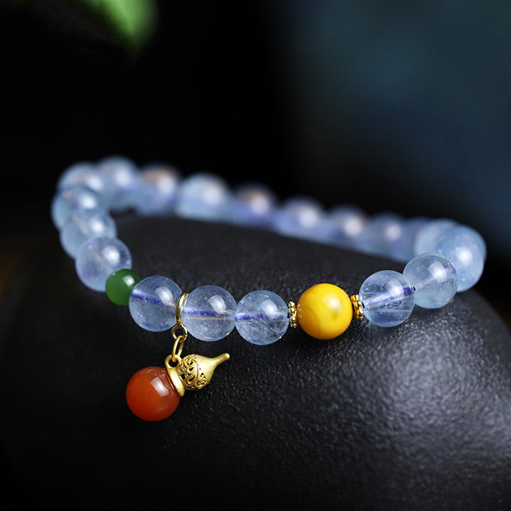 Buddha Stones Aquamarine Red Agate Peace Gourd Charm Bracelet - image 8