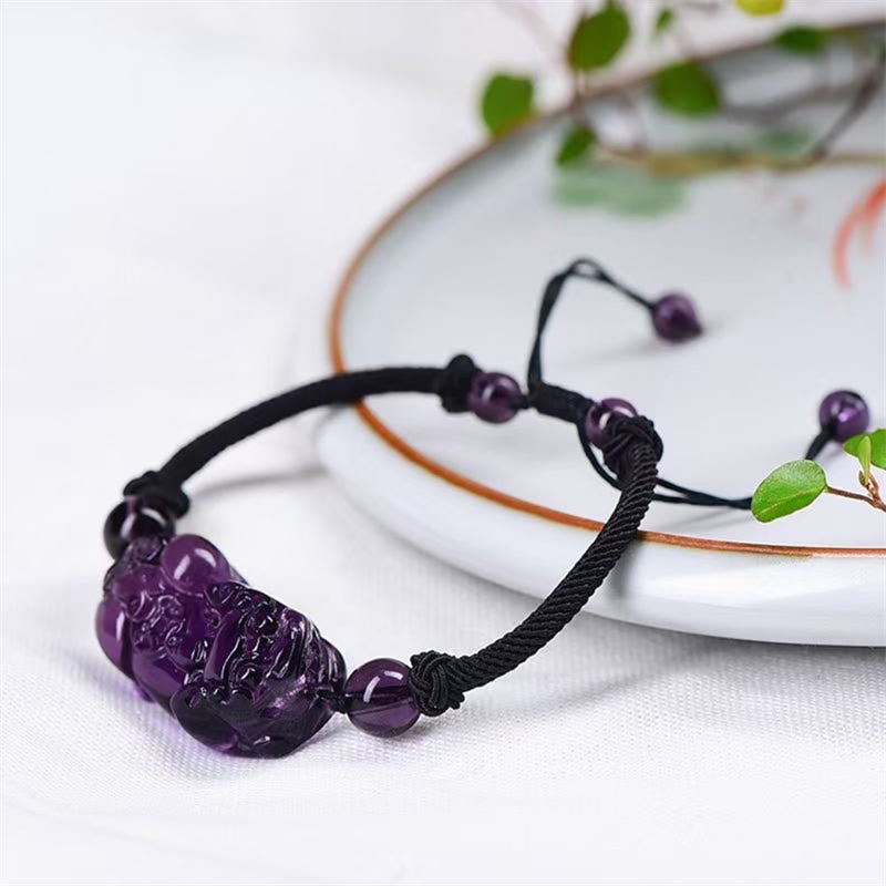 Buddha Stones Natural Obsidian Amethyst Citrine PiXiu Cooper Coin Wealth Bracelet - image 12